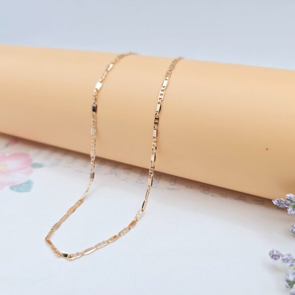 Rose Gold Figaro Chain Necklace with High Polish Finish - 44cm, XPNL0054 - Picture 2 of 12